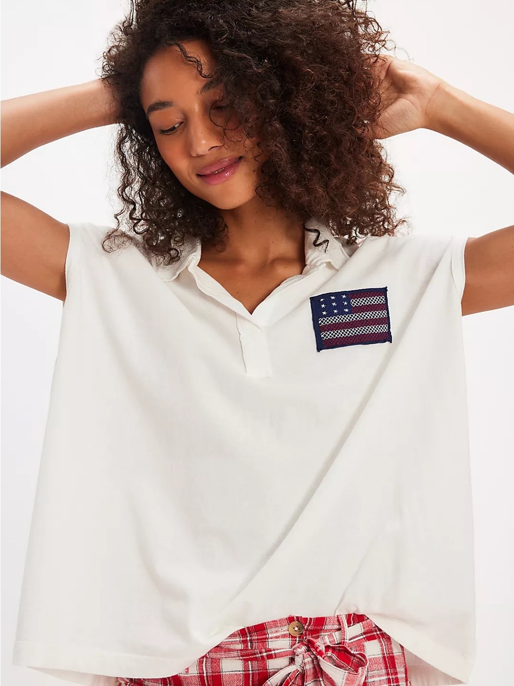 Free People Ragabond Studio Ojai Embroidered Flag Oversized Polo Size XS